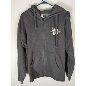 Trader Joe's MJ Apparel Mens M Gray Full Zip Hoodie Sweatshirt Hibiscus LOOK
